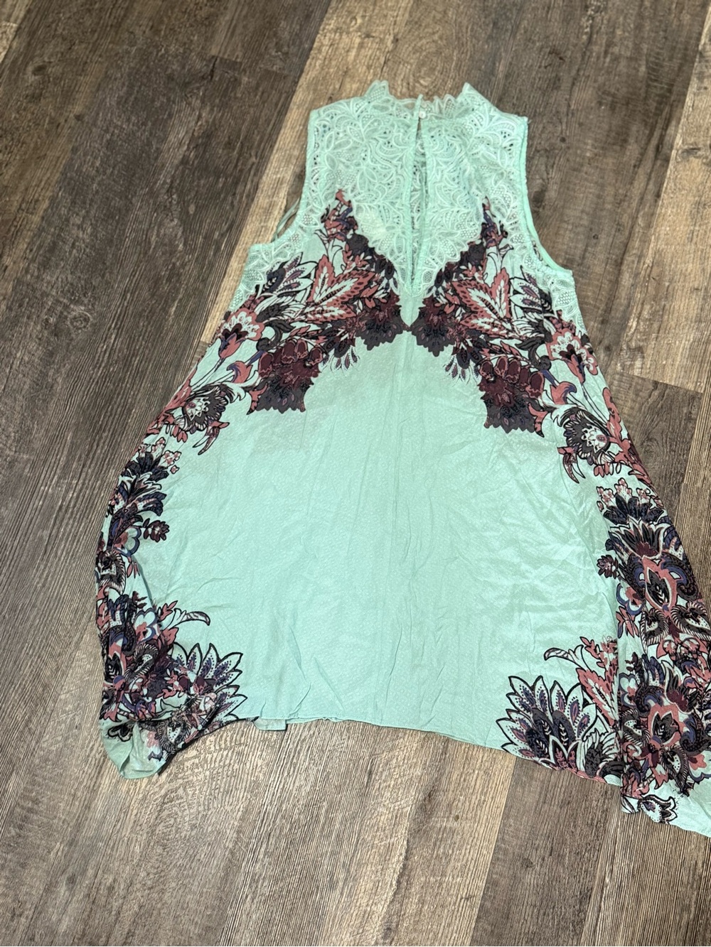 NWT Free People Marsha Printed Slip Dress M Mint Floral Lace Boho